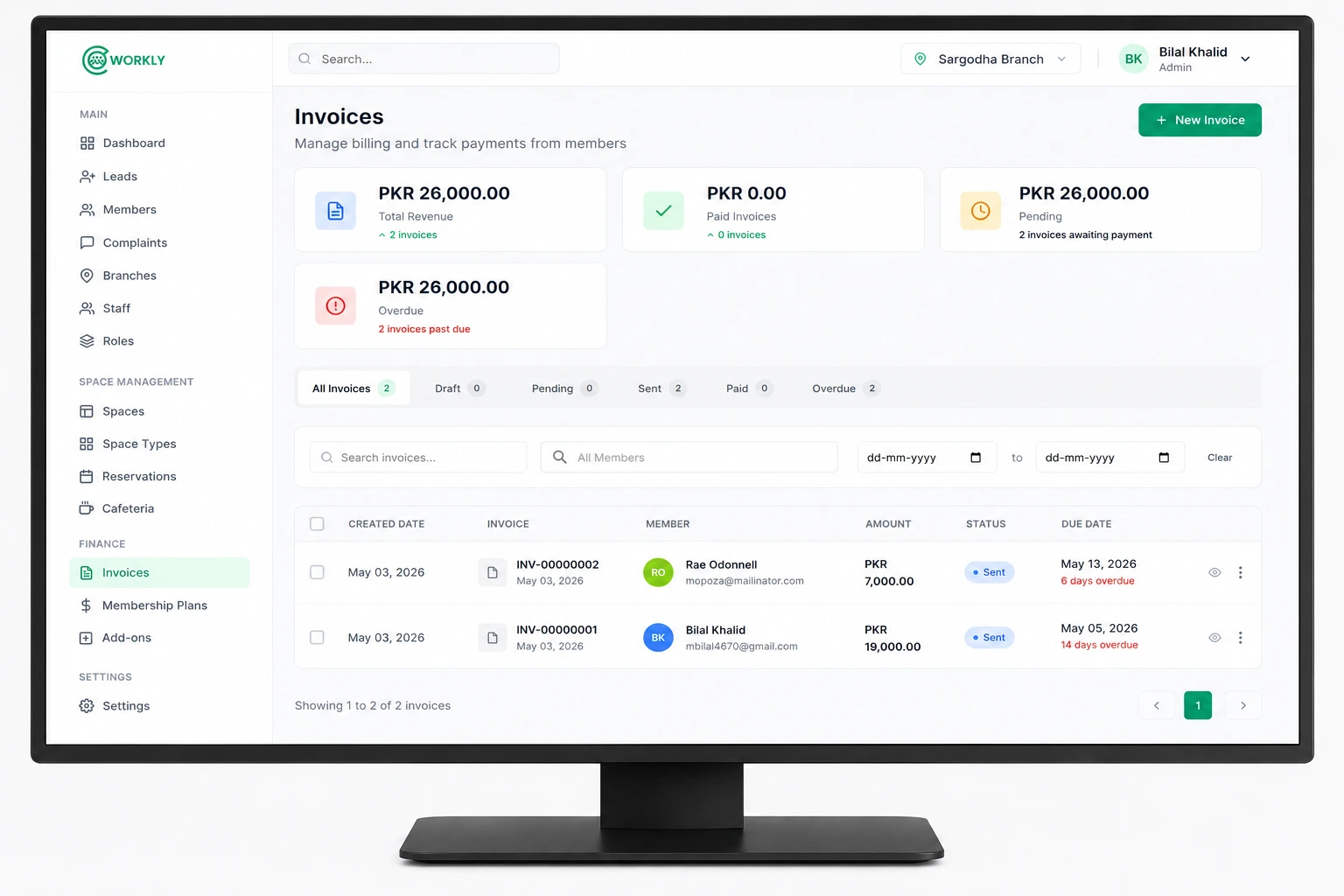 CoWorkly invoicing and plans preview