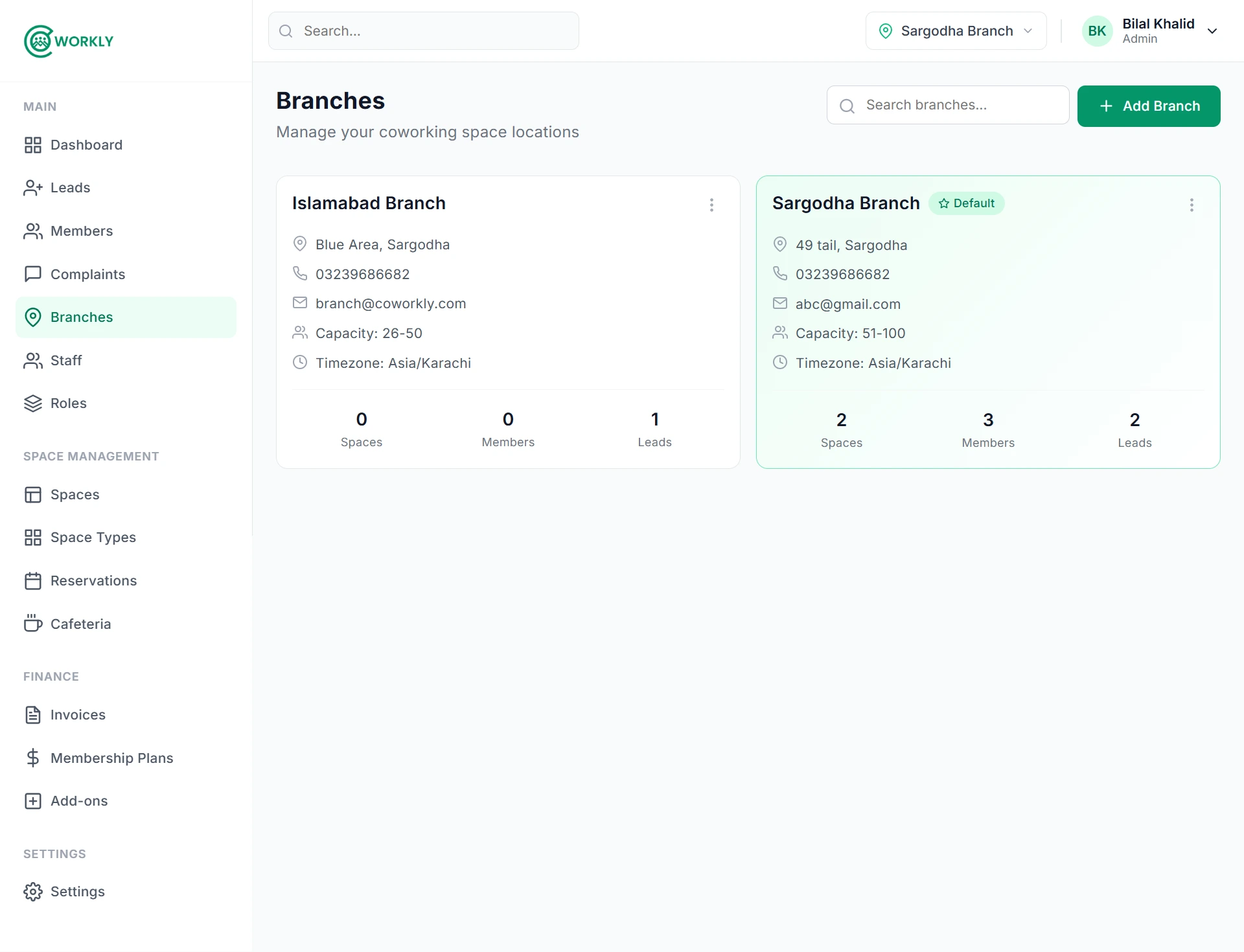 CoWorkly multiple branch management preview