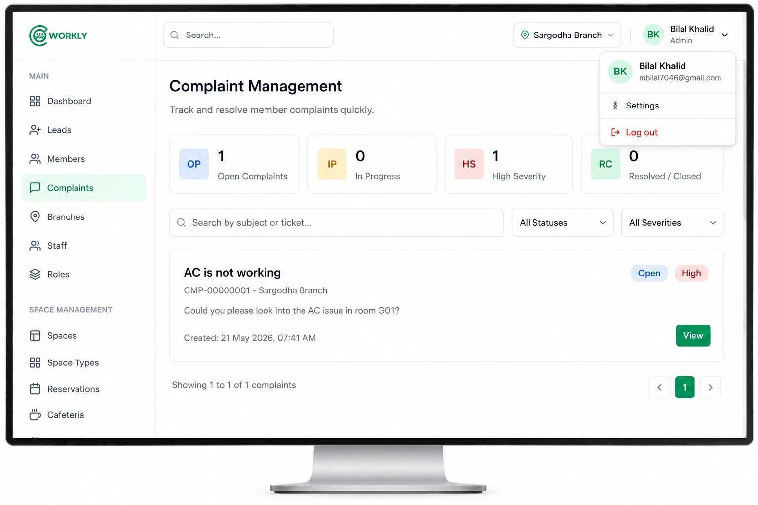 CoWorkly support tickets preview