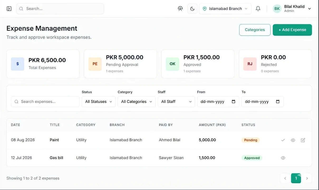 CoWorkly expense tracking