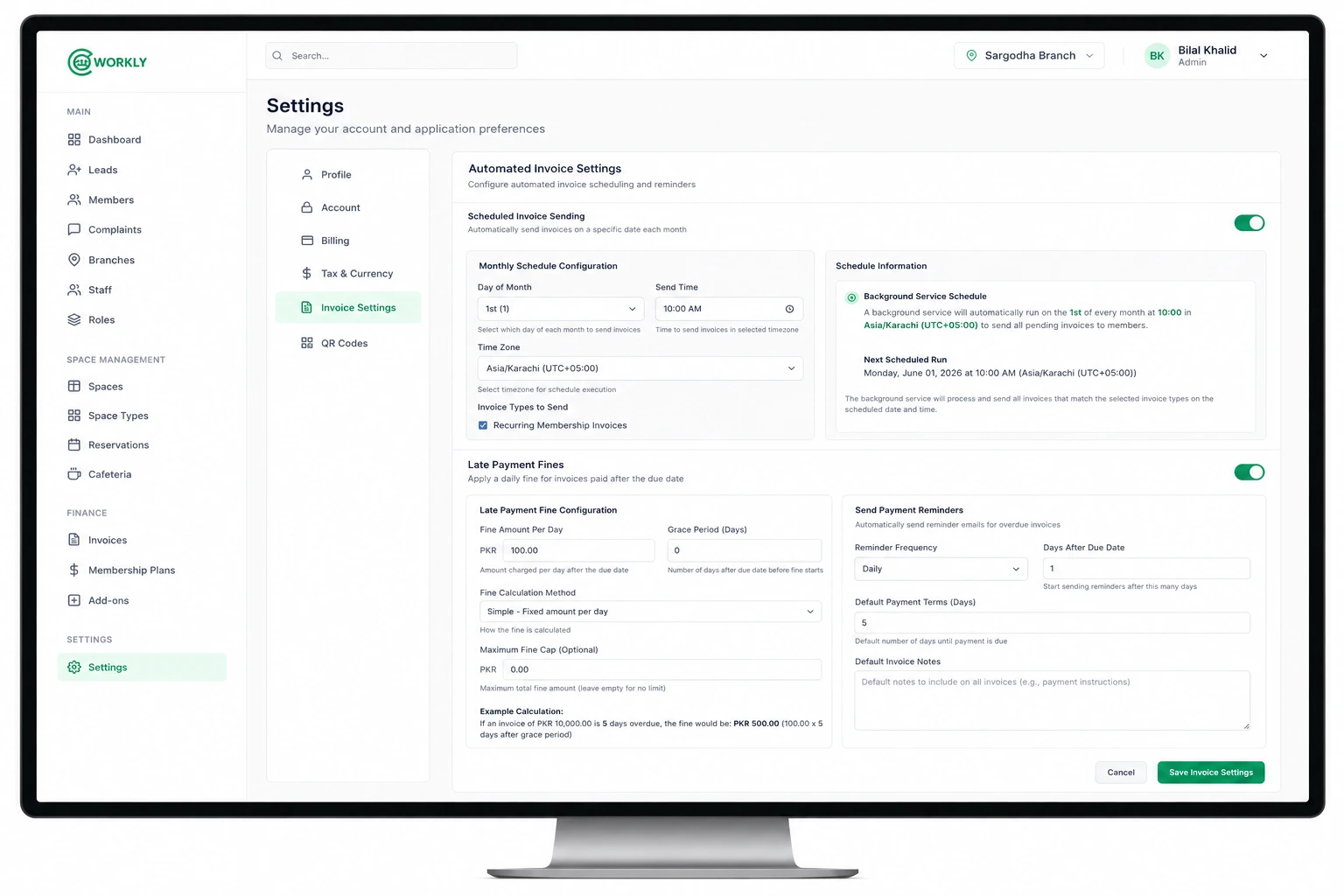 CoWorkly automatic invoicing preview