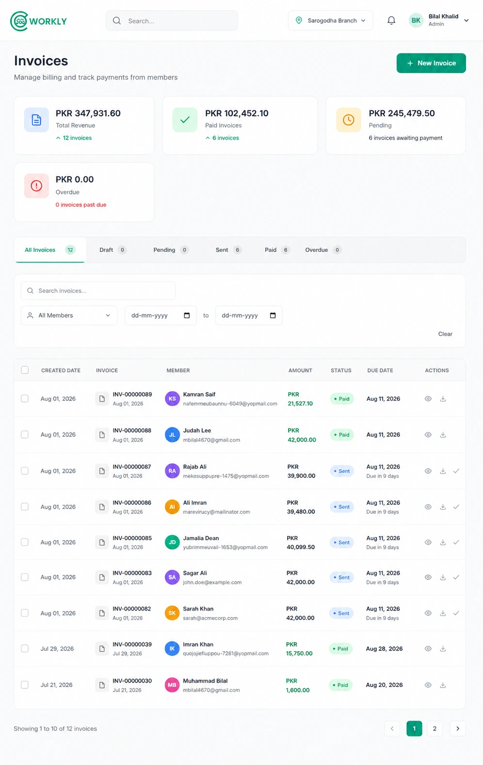 CoWorkly invoices